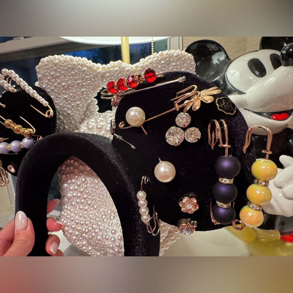 Custom Handmade Velvet Disney Ears with Rhinestones and Broaches NWOT - Picture 6 of 6